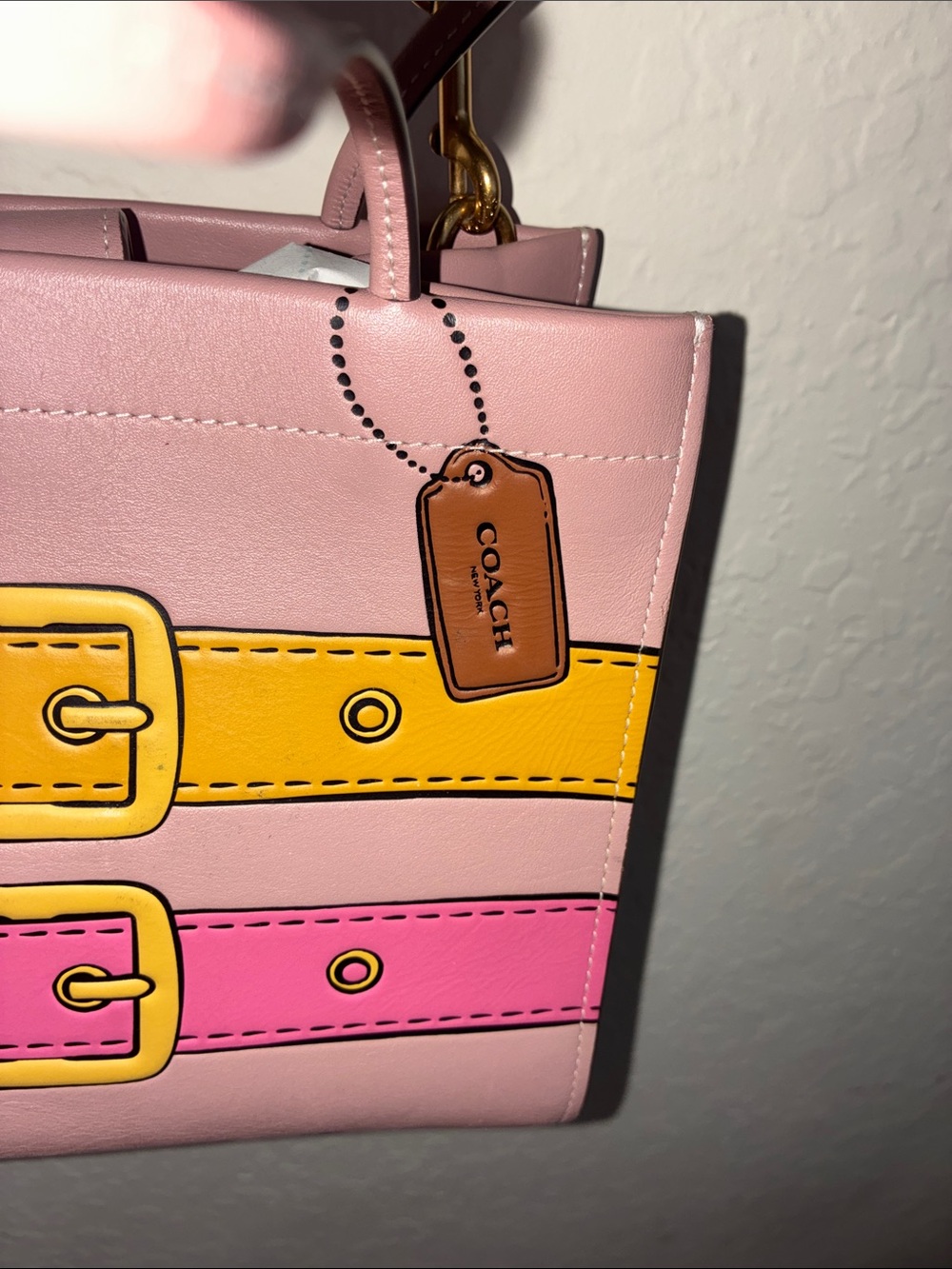Coach Pink Leather Crossbody with Yellow & Pink Belt Detail - Picture 4 of 17